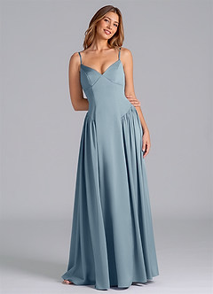 Azazie Kirby Final Sale Dusty Blue A-Line Stretch Satin Dress image1