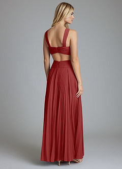 Azazie Hosanna Bridesmaid Dresses Rust A-Line Pleated Chiffon Dress image3