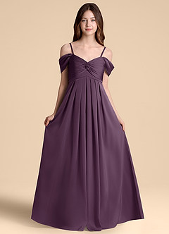 Azazie Kaitlynn Junior Vestido de Ciruela de Satén Elástico de Corte en A con Vestidos sin tirantes image6