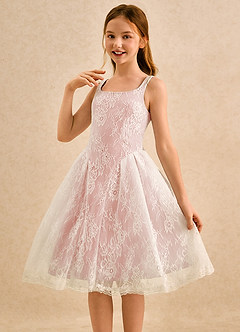 Azazie Cubbie Girls Formal Flower Girl Dresses Rosette A-Line Lace Dress image3