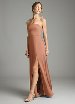 Azazie Wren Bridesmaid Dresses Bronzer A-Line Strapless Stretch Satin Convertible Dress image5