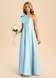 Azazie Penguin Junior Jurk van Stretch Satijn met A-Lijn Boog Wolkenblauw image5