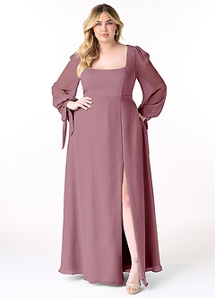 Azazie Leonia Bridesmaid Dresses Vintage Mauve A-Line Long Sleeve Chiffon Dress image11