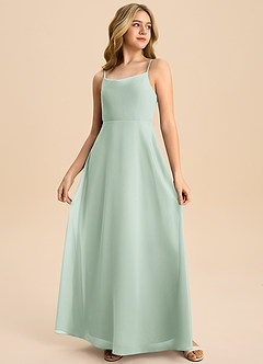 Azazie Shale Junior Agave A-Line Bow Chiffon Dress image4