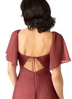 Azazie Chloe Robes à essayer chez vous Robe Trapèze en Mousseline de soie Décolleté en cœur Terracotta image3