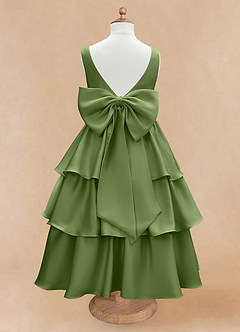 Azazie Margie Flower Girl Dresses Juniper A-Line Bow Stretch Satin Dress image5