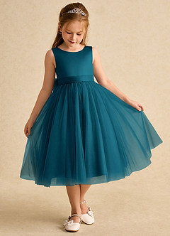 Azazie Winnie Flower Girl Dresses Ink Blue Ball-Gown Bow Tulle Dress image2
