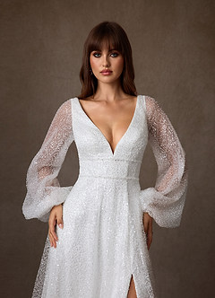 Azazie Gaia Abiti da Sposa Abito A-Line in Perline con Scollo a V Bianco Diamante image3