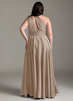 Azazie Charlize Jurken voor bruidsmeisjes Jurk van Stretch Satijn met A-lijn One-shoulder Taupe image10