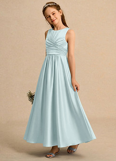 Azazie Ducky Girls Formal Flower Girl Dresses Mist A-Line Pleated Stretch Satin Dress image3