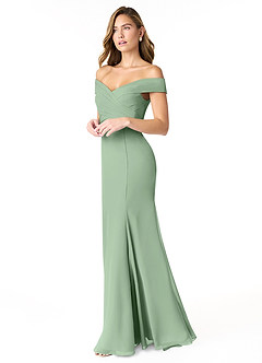 Azazie Lecia Robes de demoiselle d'honneur Robe Empire Convertible en Mousseline de soie Schulterfrei, plissiert Matcha image3
