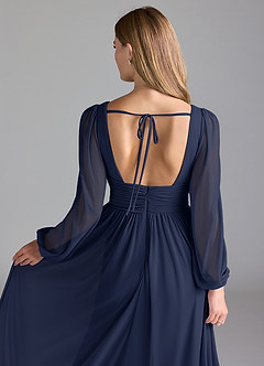 Azazie Norah Bridesmaid Dresses Dark Navy A-Line Mesh Dress image2