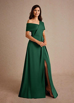 Azazie Milton Kleider für die Brautmutter A-Linie Plissee Stretch-Satin Kleid Dunkelgrün image6