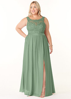 Azazie Elly Bridesmaid Dresses Matcha A-Line Lace Scoop Neck Chiffon Dress image7