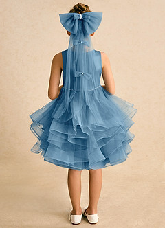 Azazie Tinie Flower Girl Dresses Steel Blue Ball-Gown Bow Tulle Dress image6