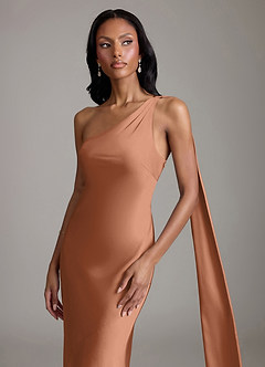 Azazie Galinda Suknie dla druhen Syrena Jedno ramię Satyna elastyczna Do ziemi Sukienka image3