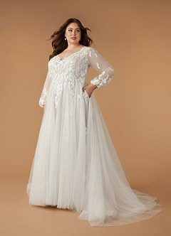 Azazie Anadia Vestidos de novia Vestido de Diamante Blanco de Tul de Corte en A con Cuello en V image6