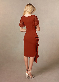 Azazie Eloise Mother of the Bride Dresses Rust Sheath Pleated Stretch Crepe Dress image2