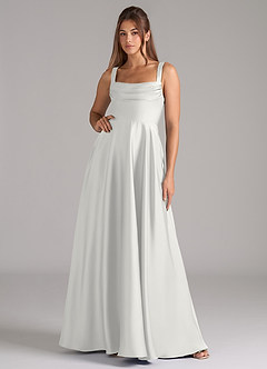 Azazie Shaude Bridesmaid Dresses White A-Line Pleated Stretch Satin Dress image1