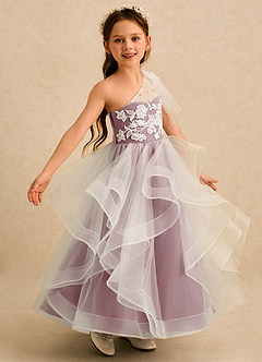 Azazie Zoey Flower Girl Dresses Vintage Mauve Ball-Gown Lace Tulle Dress image1