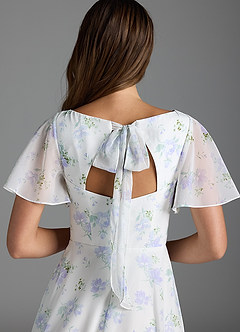 Azazie Kimber Bridesmaid Dresses Blue Vintage Floral A-Line Flounce Sleeve Chiffon Dress image6