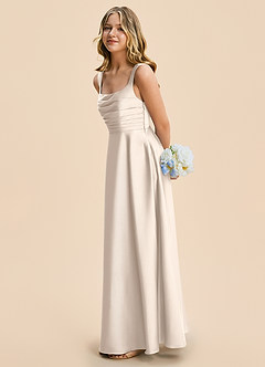 Azazie Azaria Junior White Alabaster A-Line Pleated Stretch Satin Dress image4