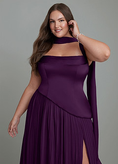 Azazie Stephanie Vestidos de damas de honor Vestido Uva de Satén Elástico de Línea A con Plisado image13