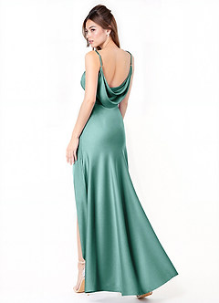 Azazie Alaija Vestidos de damas de honor Vestido de Aqua de Satén Elástico de Corte Sirena con Corte Lateral image1