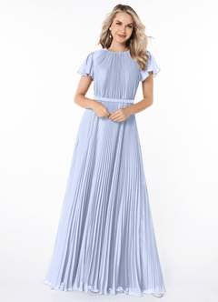 Azazie Kara Modest brudtärna klänningar Klänning A-Line Plisserad Golvlängd Chiffong image4