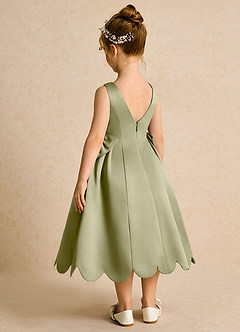 Azazie Macaroon Abiti da Ragazza di Fiori Abito Principessa in Raso Opaco Fiocco Verde Muschio image3