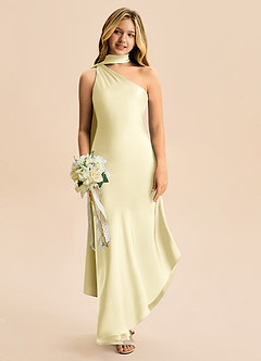 Azazie Briony Junior Etui Plissee Stretch-Satin Kleid Zitronensorbet image1