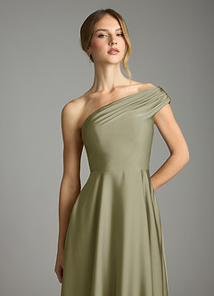 Azazie Melanie Suknie dla druhen Linia A Zza ramienia Satyna elastyczna Do ziemi Sukienka image6