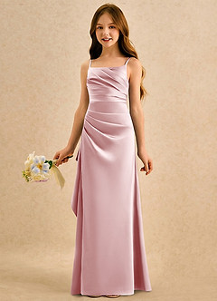 Azazie Cannoli Girls Formal Flower Girl Dresses Powder Pink A-Line Pleated Matte Satin Dress image5