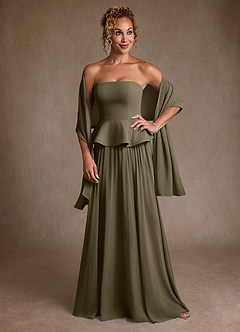 Azazie Josabeth At-home Try On Dresses Dark Navy A-Line Pleated Chiffon Dress image1