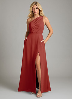 Azazie Phaedra Bridesmaid Dresses Terracotta A-Line One Shoulder Chiffon Dress image11