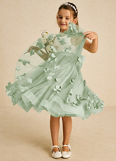 Azazie Sprout Flower Girl Dresses Dusty Sage A-Line Bow Tulle Dress image3