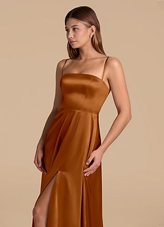 Azazie Wren Bridesmaid Dresses Copper A-Line Strapless Metallic Satin Dress image6