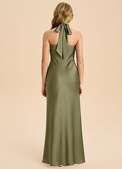 Azazie Chickie Junior Vestido de Pistacho de Satén Elástico de Corte Recto con Plisado image2