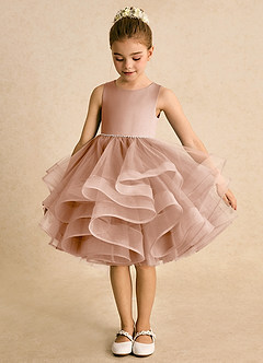 Azazie Tinie Blumenmädchenkleider Ballkleid Schleifen Tüll Kleid Champagner Rosa image5