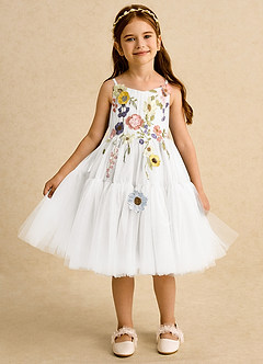 Azazie Osea vestidos de niña de las flores Vestido de Marfil de Tul de Princesa con Plisado image6