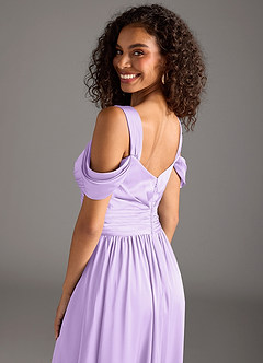 Azazie Lianne Bridesmaid Dresses Lilac A-Line Off the Shoulder Stretch Satin Dress image4