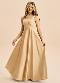 Azazie Gabby Junior A-Linie Plissee Stretch-Satin Kleid Gold image5