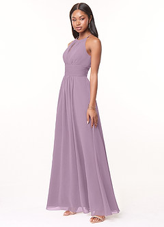 Azazie Bonnie Bridesmaid Dresses Wisteria A-Line Keyhole Ruched Chiffon Dress image3