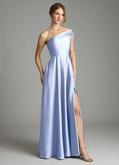 Azazie Melanie 신부 들러리 드레스 A라인 오프 더 숄더 스트레치 새틴 바닥 길이 드레스 image5