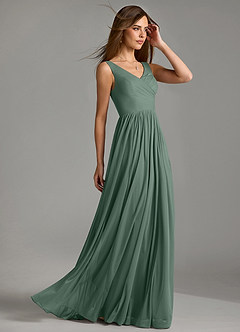 Azazie Keyla Bridesmaid Dresses Eucalyptus A-Line Pleated Mesh Dress image6