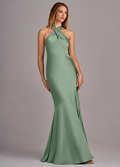 Azazie Lorena Robes de demoiselle d'honneur Robe Sirène en Satin extensible Plissée Matcha image3