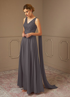 Azazie Joules Mother of the Bride Dresses Steel Grey A-Line Sequins Chiffon Dress image1