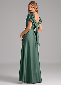 Azazie Fatima Bridesmaid Dresses Eucalyptus A-Line Pleated Stretch Satin Dress image2
