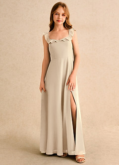 Azazie Chip Girls Formal Flower Girl Dresses Champagne A-Line Sleeveless Chiffon Dress image1