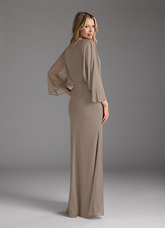Azazie Ysabella Mother of the Bride Dresses Taupe Mermaid Pleated Mesh Dress image4